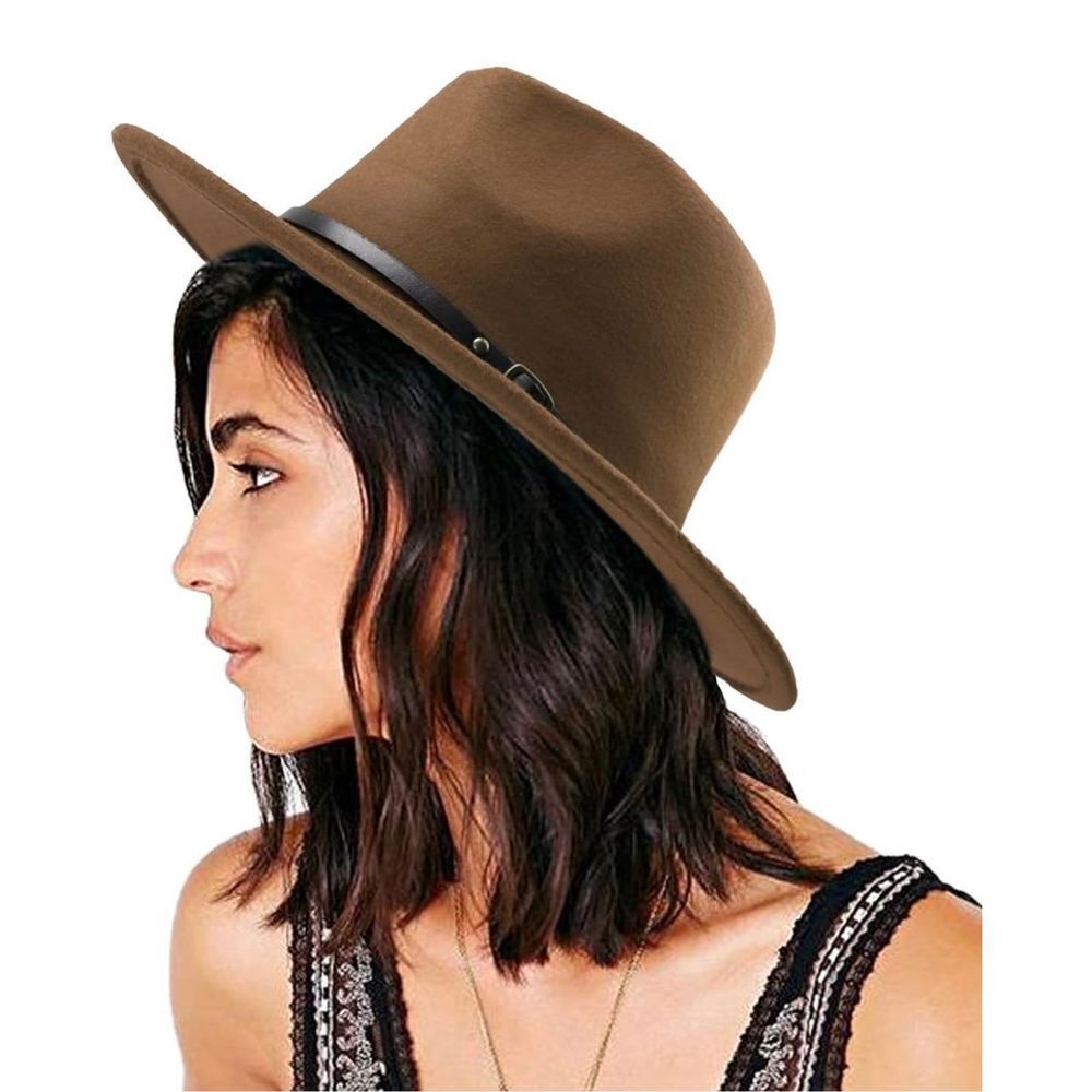 ✨NWOT✨Women Belt Buckle Fedora Hat Classic Wide Brim Floppy Felt Panama Hat✨